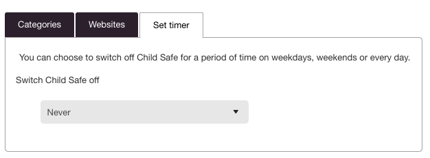 Virgin Media Web Safe timer option